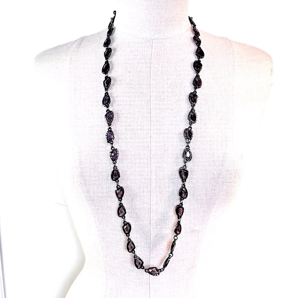 CHICO’s Gray Glass Hammered Gunmetal Silver Long Necklace | NEW​ - Picture 4 of 9